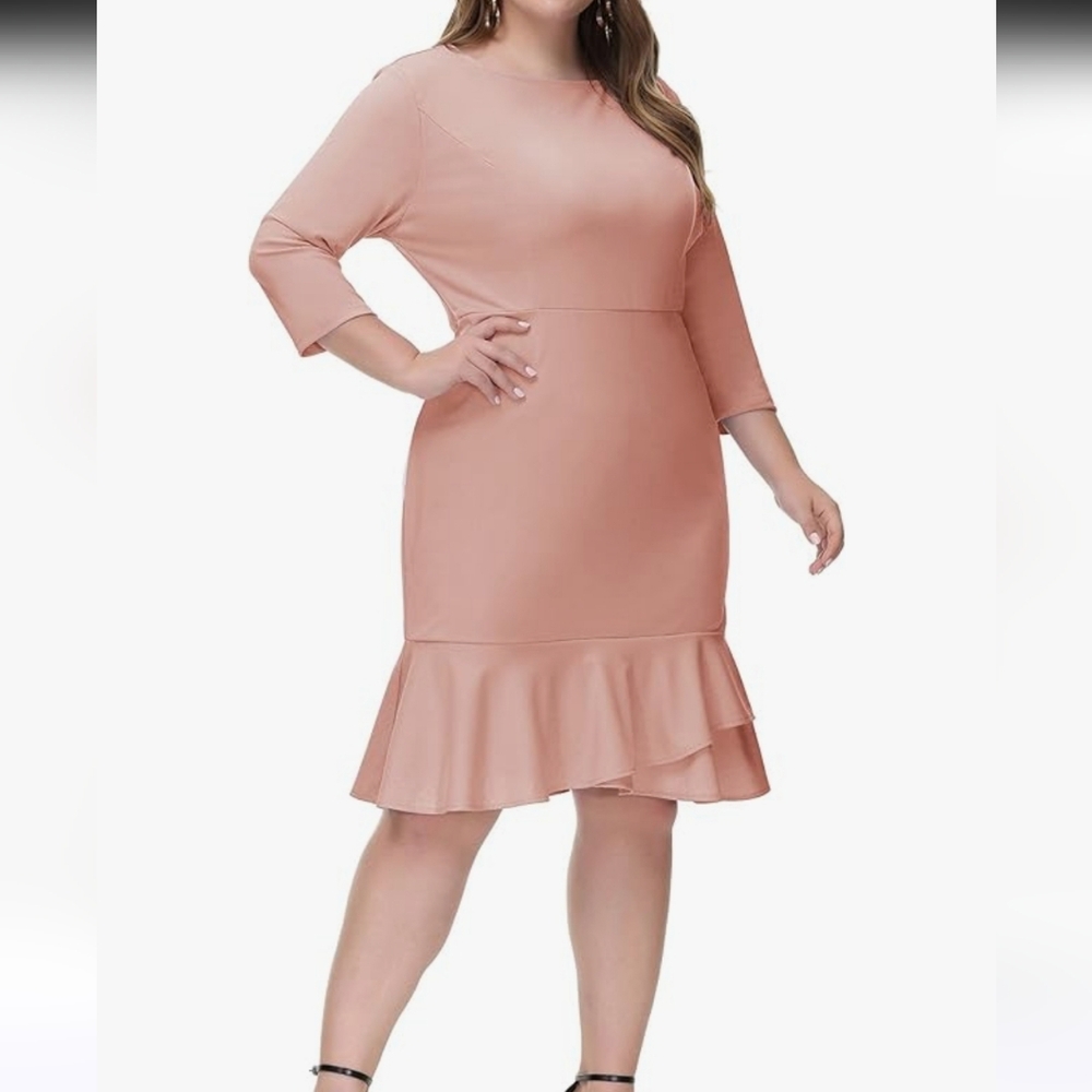Hanna Nikole Women's 20W Pink Ruffle Hem Dress
